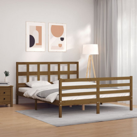 Massivholzbett mit Kopfteil Honigbraun 5FT King Size