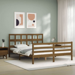 Massivholzbett mit Kopfteil Honigbraun 5FT King Size