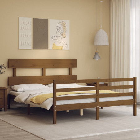 Massivholzbett mit Kopfteil Honigbraun 5FT King Size