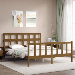 Massivholzbett mit Kopfteil Honigbraun 5FT King Size