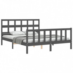 Massivholzbett mit Kopfteil Grau 5FT King Size