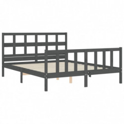 Massivholzbett mit Kopfteil Grau 5FT King Size