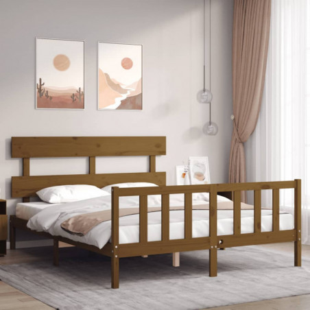 Massivholzbett mit Kopfteil Honigbraun 5FT King Size