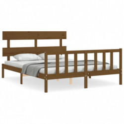 Massivholzbett mit Kopfteil Honigbraun 5FT King Size