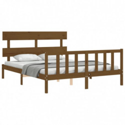 Massivholzbett mit Kopfteil Honigbraun 5FT King Size