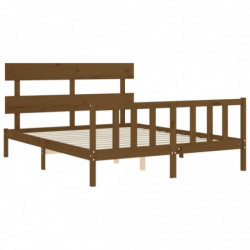 Massivholzbett mit Kopfteil Honigbraun 5FT King Size