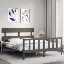 Massivholzbett mit Kopfteil Grau 5FT King Size