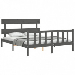 Massivholzbett mit Kopfteil Grau 5FT King Size