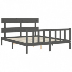 Massivholzbett mit Kopfteil Grau 5FT King Size