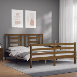 Massivholzbett mit Kopfteil Honigbraun 5FT King Size