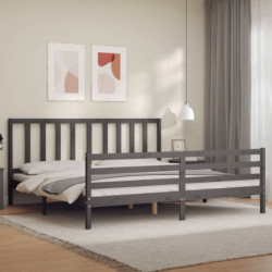Massivholzbett mit Kopfteil Grau 6FT Super King