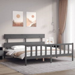 Massivholzbett mit Kopfteil Grau 6FT Super King