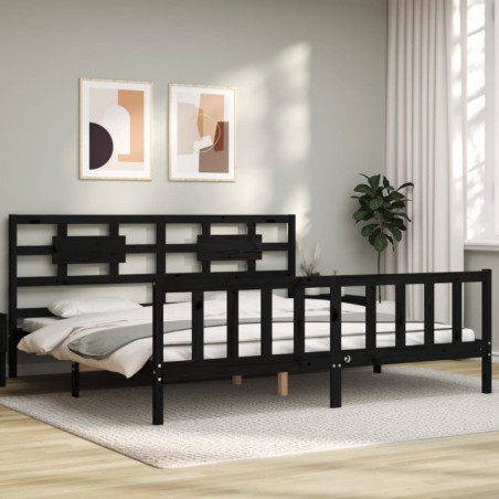 Bettrahmen mit Kopfteil Schwarz 6FT Super King Size Massivholz