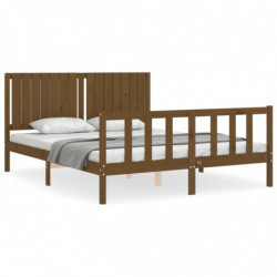 Massivholzbett mit Kopfteil Honigbraun 5FT King Size