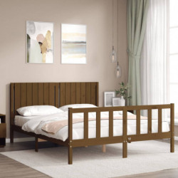 Massivholzbett mit Kopfteil Honigbraun 5FT King Size