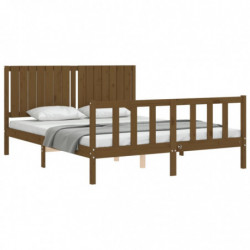 Massivholzbett mit Kopfteil Honigbraun 5FT King Size