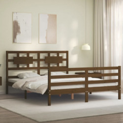 Massivholzbett mit Kopfteil Honigbraun 5FT King Size