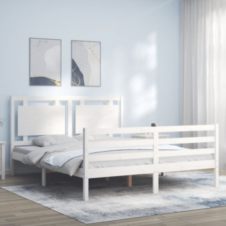 Massivholzbett mit Kopfteil Weiß 5FT King Size