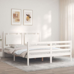 Massivholzbett mit Kopfteil Weiß 5FT King Size