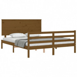 Massivholzbett mit Kopfteil Honigbraun 5FT King Size