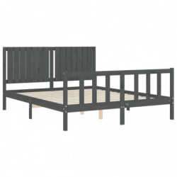 Massivholzbett mit Kopfteil Grau 5FT King Size