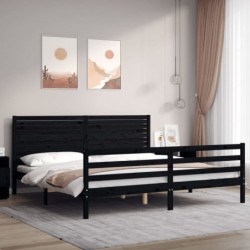 Massivholzbett mit Kopfteil Schwarz 200x200 cm