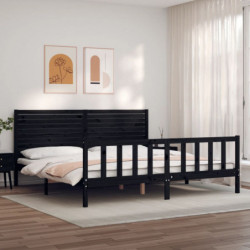 Massivholzbett mit Kopfteil Schwarz 200x200 cm