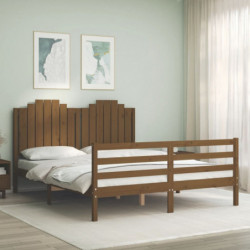 Massivholzbett mit Kopfteil Honigbraun 5FT King Size
