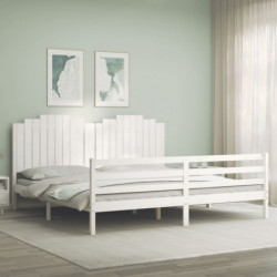 Massivholzbett mit Kopfteil Weiß 200x200 cm