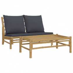 2-tlg. Garten-Lounge-Set mit Dunkelgrauen Kissen Bambus