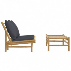 2-tlg. Garten-Lounge-Set mit Dunkelgrauen Kissen Bambus