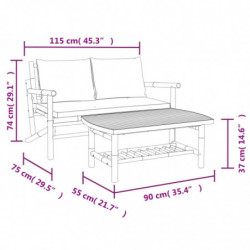 2-tlg. Garten-Lounge-Set mit Cremeweißen Kissen Bambus