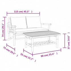 2-tlg. Garten-Lounge-Set mit Dunkelgrauen Kissen Bambus