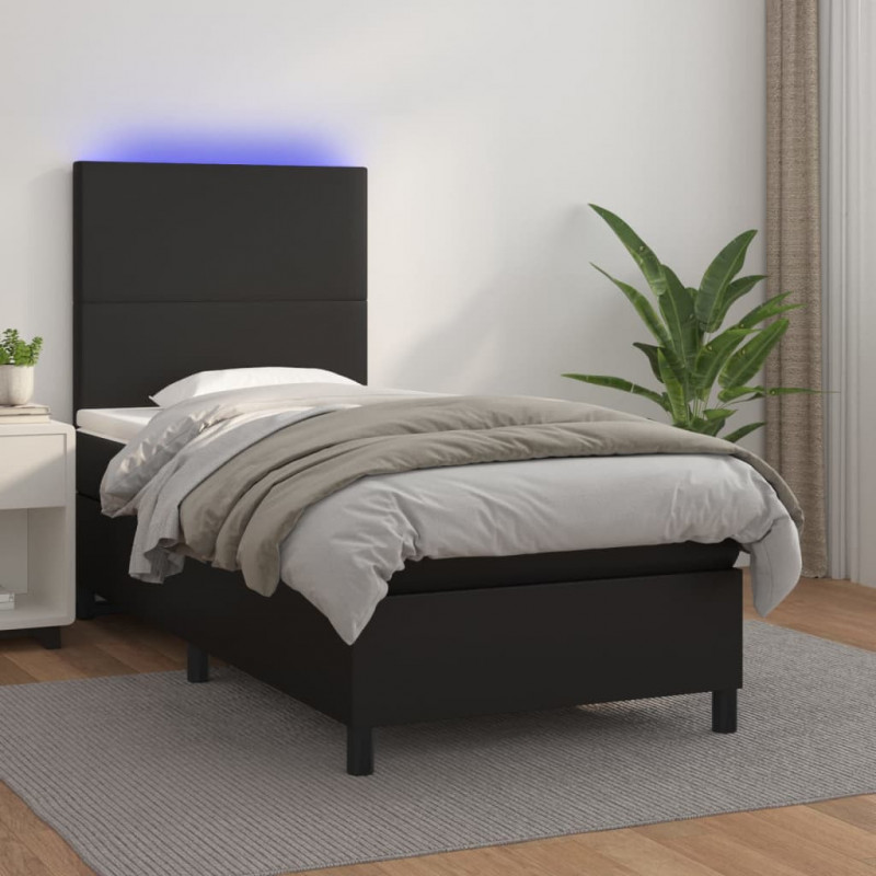 Boxspringbett mit Matratze & LED Schwarz 100x200 cm Kunstleder