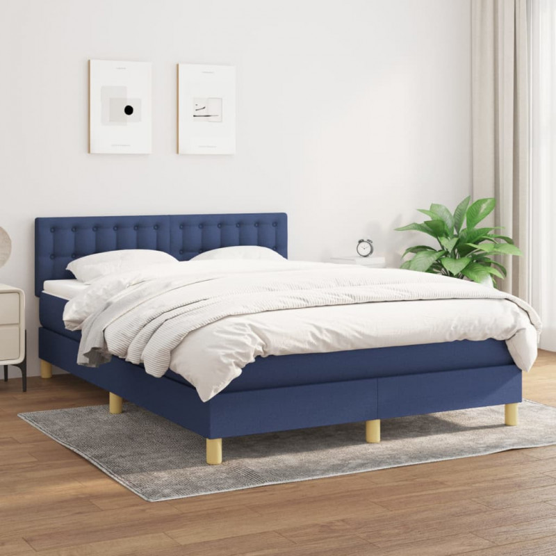 Boxspringbett mit Matratze Blau 140x190 cm Stoff