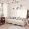 Tagesbett mit Matratze USB Creme Stoff 90x200 cm