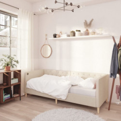 Tagesbett mit Matratze USB Creme Stoff 90x200 cm