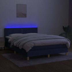 Boxspringbett mit Matratze & LED Blau 140x190 cm Stoff