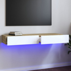 TV-Schrank mit LED-Leuchten Weiß & Sonoma-Eiche 120x35x15,5 cm