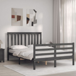 Massivholzbett mit Kopfteil Grau 120x200 cm