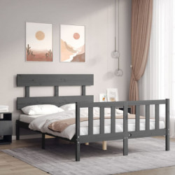 Massivholzbett mit Kopfteil Grau 120x200 cm