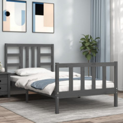 Bettgestell mit Kopfteil Grau 90x190 cm Massivholz