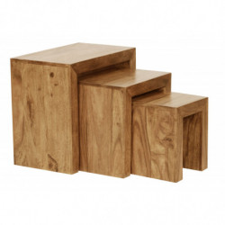 3er Set Satztisch MUMBAI Massiv-Holz Akazie Wohnzimmer-Tisch Landhaus-Stil Beistelltisch dunkel-braun Naturholz