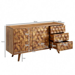 Sideboard 138x76x45 cm Sheesham Massivholz Anrichte mit Türen & Schubladen