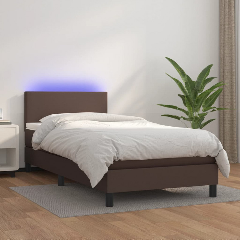 Boxspringbett mit Matratze & LED Braun 100x200 cm Kunstleder