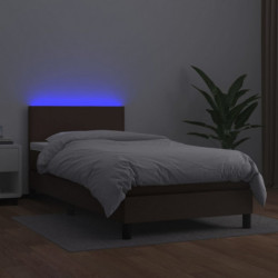 Boxspringbett mit Matratze & LED Braun 100x200 cm Kunstleder