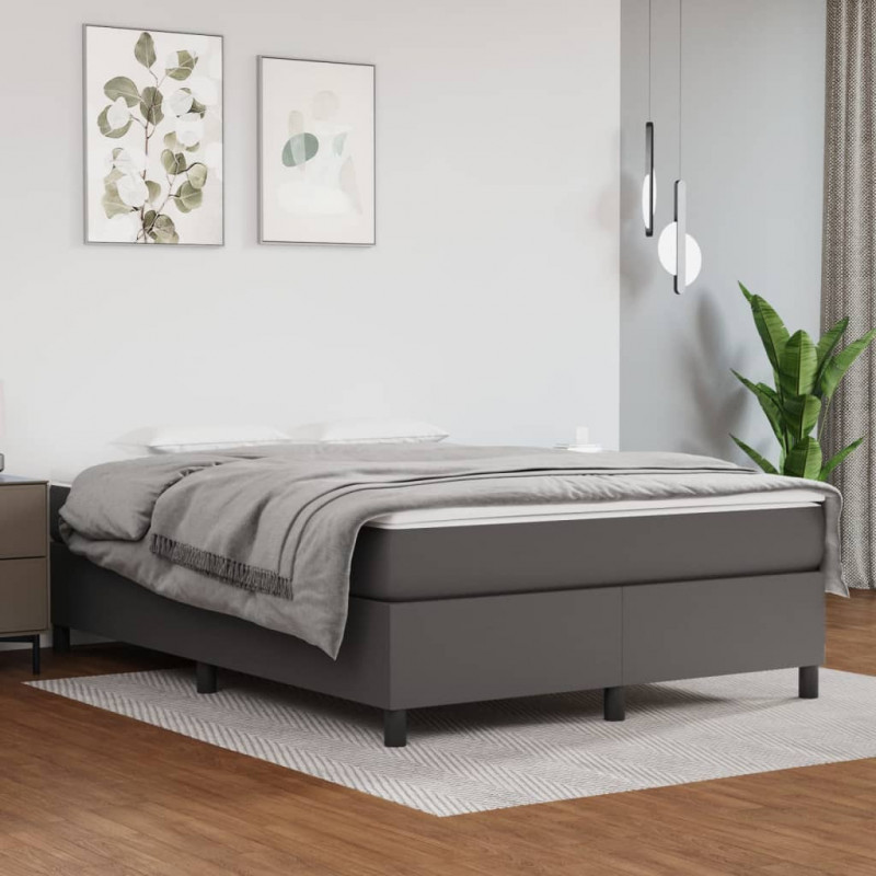 Boxspringbett Grau 140x200 cm Kunstleder