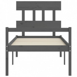 Massivholzbett mit Kopfteil Grau 100x200 cm