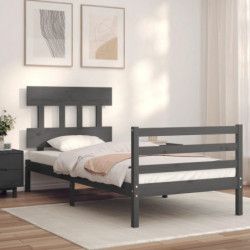 Massivholzbett mit Kopfteil Grau 100x200 cm
