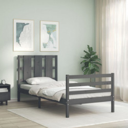 Massivholzbett mit Kopfteil Grau 100x200 cm